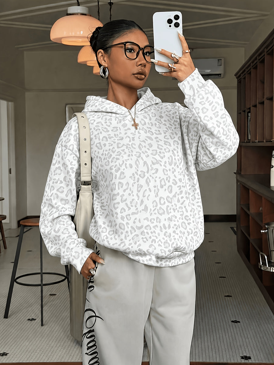Women's Sweatshirt, Casual and Simple College-style Retro Leopard Sweatshirt[Printed Design-not Textured] - Multicolor