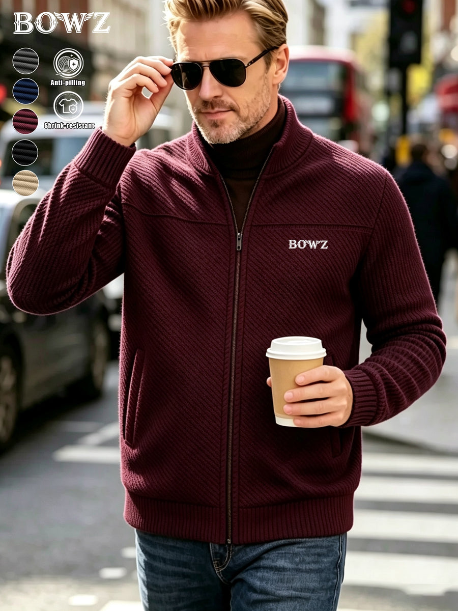 Men's New Spring/Autumn Baseball Collar Jacket, Fashionable Business Casual Outerwear, Versatile Long-Sleeve Jacket, Suitable for Office Workers and White-Collar Men for Casual Outings and Daily Commutes, Comfortable and Stylish Solid Color Jacket - Burgundy
