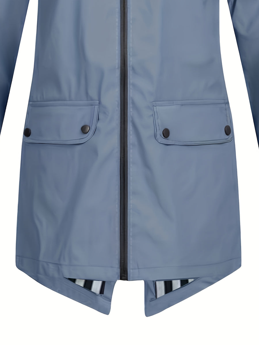Autumn and Winter Striped Lined Hooded Windbreaker Jacket - Sky Blue