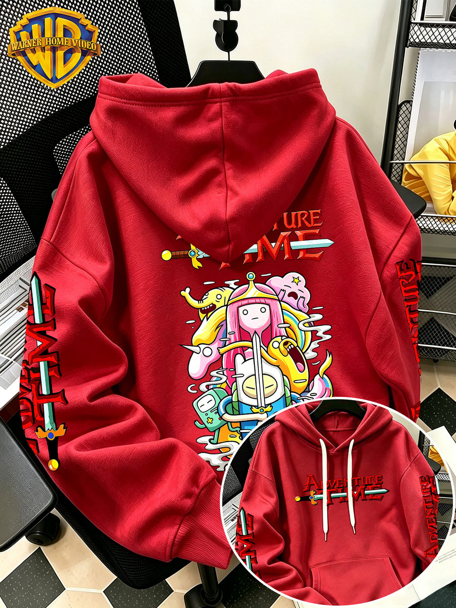 By Warner Bros., 2026 New Adventure Treasure Print, Men's Hoodie, Hooded Sweatshirt, Kangaroo Pocket and Drawstring Hat, Suitable for Daily and Outdoor Sports Wear, Autumn and Winter Warm Jacket, Fashionable Jacket - Red