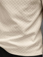 Men's Summer Casual Textured Short-Sleeve T-Shirt, Breathable Textured Jacquard Crew Neck Henley Shirt with Buttons, Regular Fit Suitable for Outdoor and Daily Wear, Men's Textured Short-Sleeve Henley Shirt - Apricot