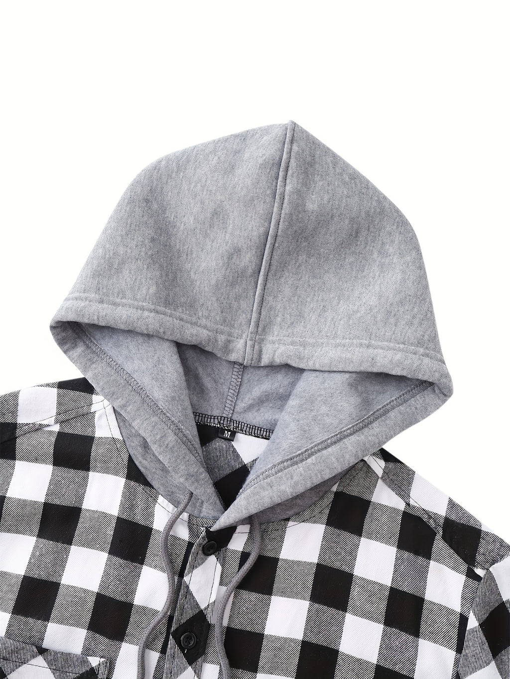 Men's Fashion Hooded Plaid Trendy Shirt Hooded Plaid Sweatshirt, Autumn/Winter Essentials, New Season - Black