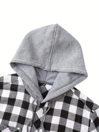 Men's Fashion Hooded Plaid Trendy Shirt Hooded Plaid Sweatshirt, Autumn/Winter Essentials, New Season - Black