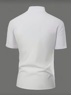 [Know And Give OBM] Men'S Fashion Casual Solid Color Short Sleeve Shirt, Button-Up Design, Irregular Design Sense, Suitable for Summer, Daily Outings, And Parties - White