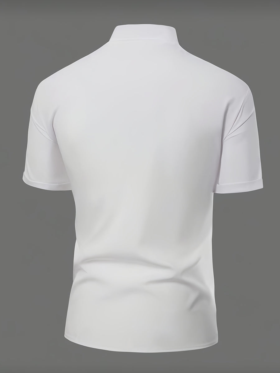 [Know And Give OBM] Men'S Fashion Casual Solid Color Short Sleeve Shirt, Button-Up Design, Irregular Design Sense, Suitable for Summer, Daily Outings, And Parties - White