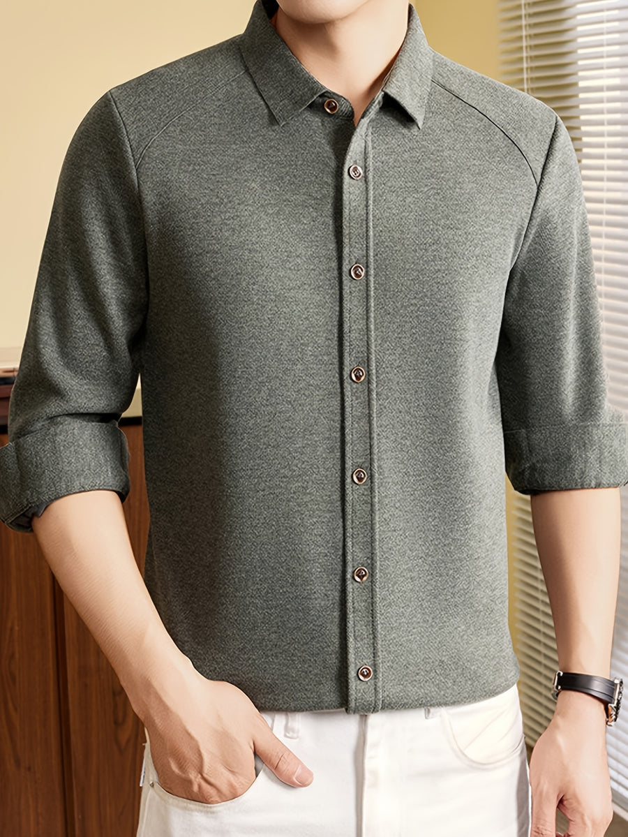 Men's Long-Sleeve Knit Cardigan Shirt with Raglan Sleeves, Roll-Up Cuffs, Suitable for Layering or Wearing Alone in Spring, Autumn, and Early Winter, Ideal for Middle-Aged Men's Commuting and Casual Wear. -SINBOS - Colorful