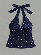 Women'S Elegant European And American Style White Polka Dot Thin Strap Cami Dress, Spring/Summer Wear - Mixed colors