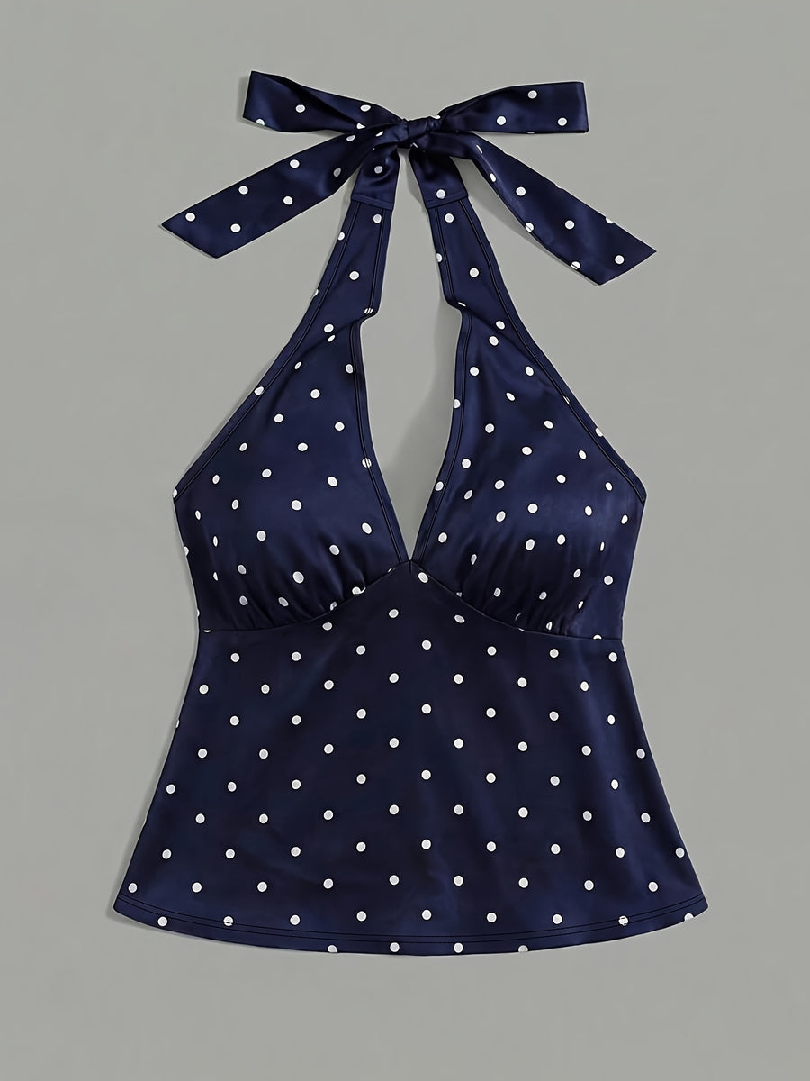 Women'S Elegant European And American Style White Polka Dot Thin Strap Cami Dress, Spring/Summer Wear - Mixed colors