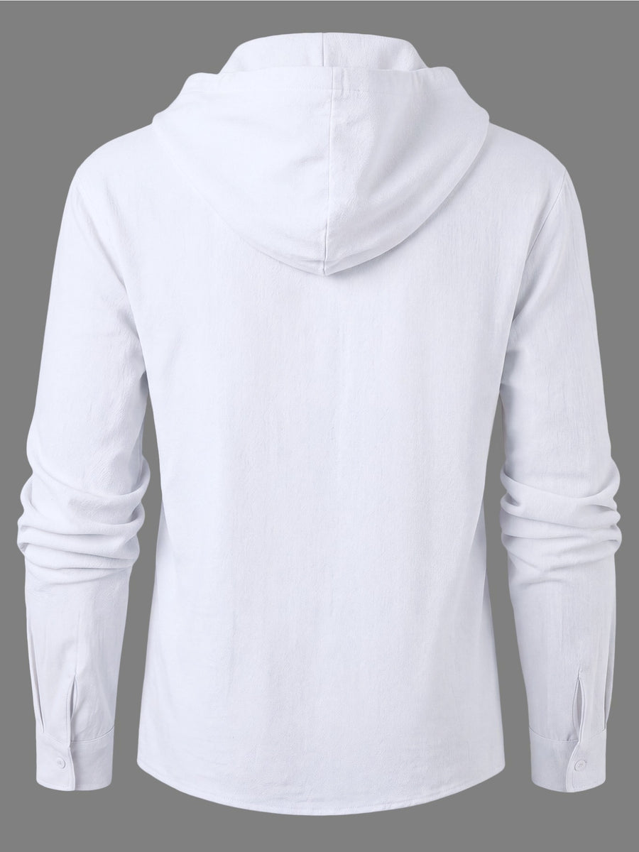 Urban Style Men'S Linen Long Sleeve Hooded Sweatshirt, NYC Chest Letter Print, Easy And Versatile, Individual Cross-Tie Neckline for Detail Expression, Classic Hooded Design, Suitable for All Outings - White