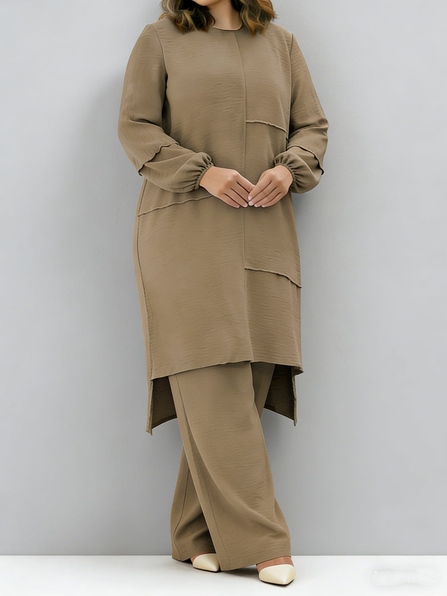 Eid Muslim 2pcs Jilbab Set | Modest Abaya with Wide Leg Pants | Traditional Daily Commute Wear - Rust