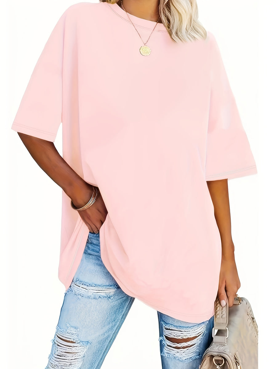 A Very Trendy Solid-color Women's Fashion T-shirt That Is Perfect for Spring and Summer, and Versatile Enough for All Seasons and All Body Types! - Pale Pinkish Gray
