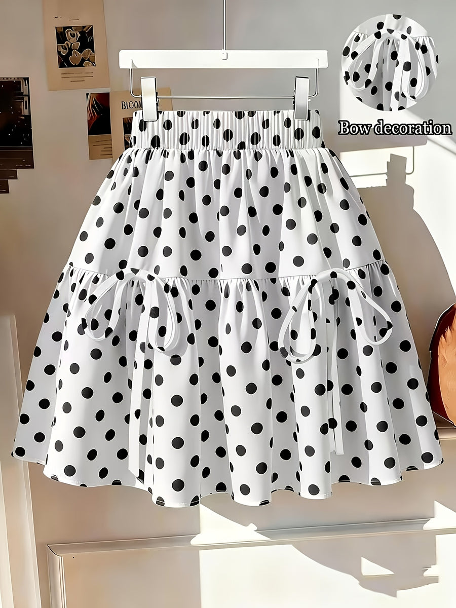 Women'S Summer New Style, Ruffled Floral Bow Polka Dot Short Cake Dress, Casual Outfit for Women'S Summer - White