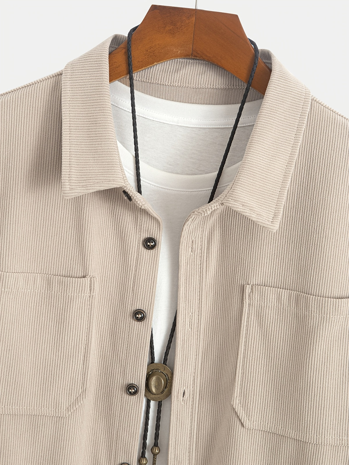 New Men'S Corduroy Short-Length Long-Sleeve Jacket Top, Soft And Skin-Friendly Texture, Double-Pocket Design Practical And Stylish, Drop-Shoulder Loose Short Cut to Enhance Waistline And Leg Length - Khaki