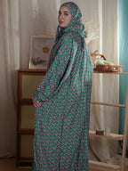 Ramadan Floral Pattern Modest Dress, Elegant Long Sleeve Loose With Hijab Modest Dress, Women's Clothing - Multicolor