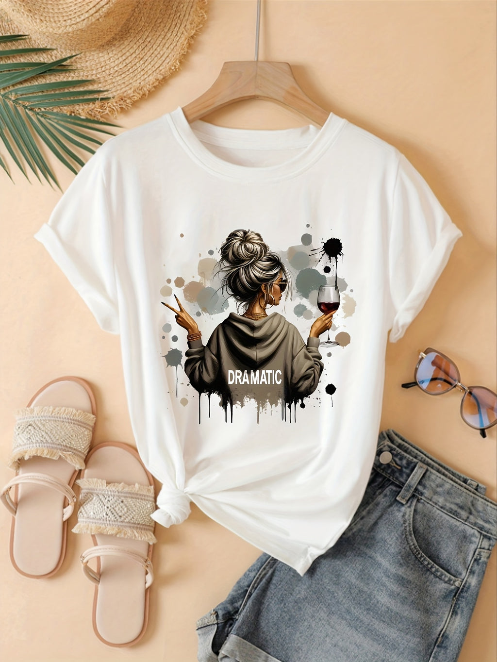 Fashionable Loose-Fitting Versatile Casual Short-Sleeve T-Shirt with Print - White