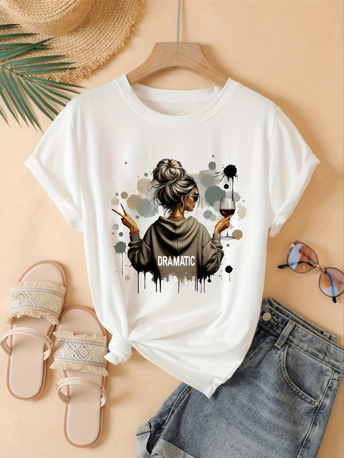 Fashionable Loose-Fitting Versatile Casual Short-Sleeve T-Shirt with Print - White