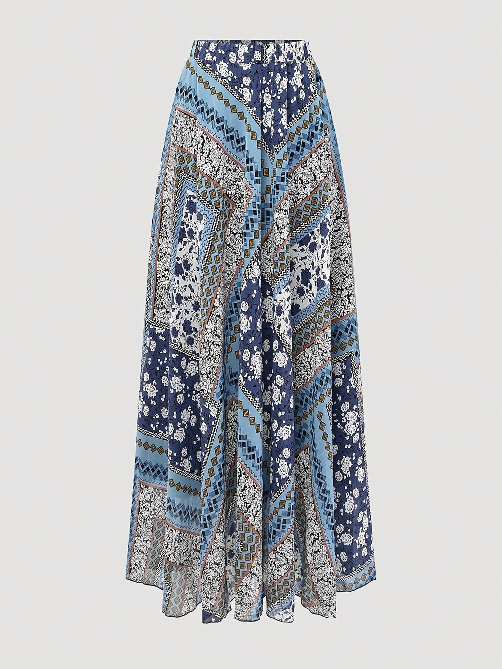 Women'S Jacquard Elastic Waist Elegant A-Line Skirt, Floral Pattern, Slim Fit, Suitable for Occasions Such As Vacation, Dating, And Commuting, for Spring Wear - Sky Blue