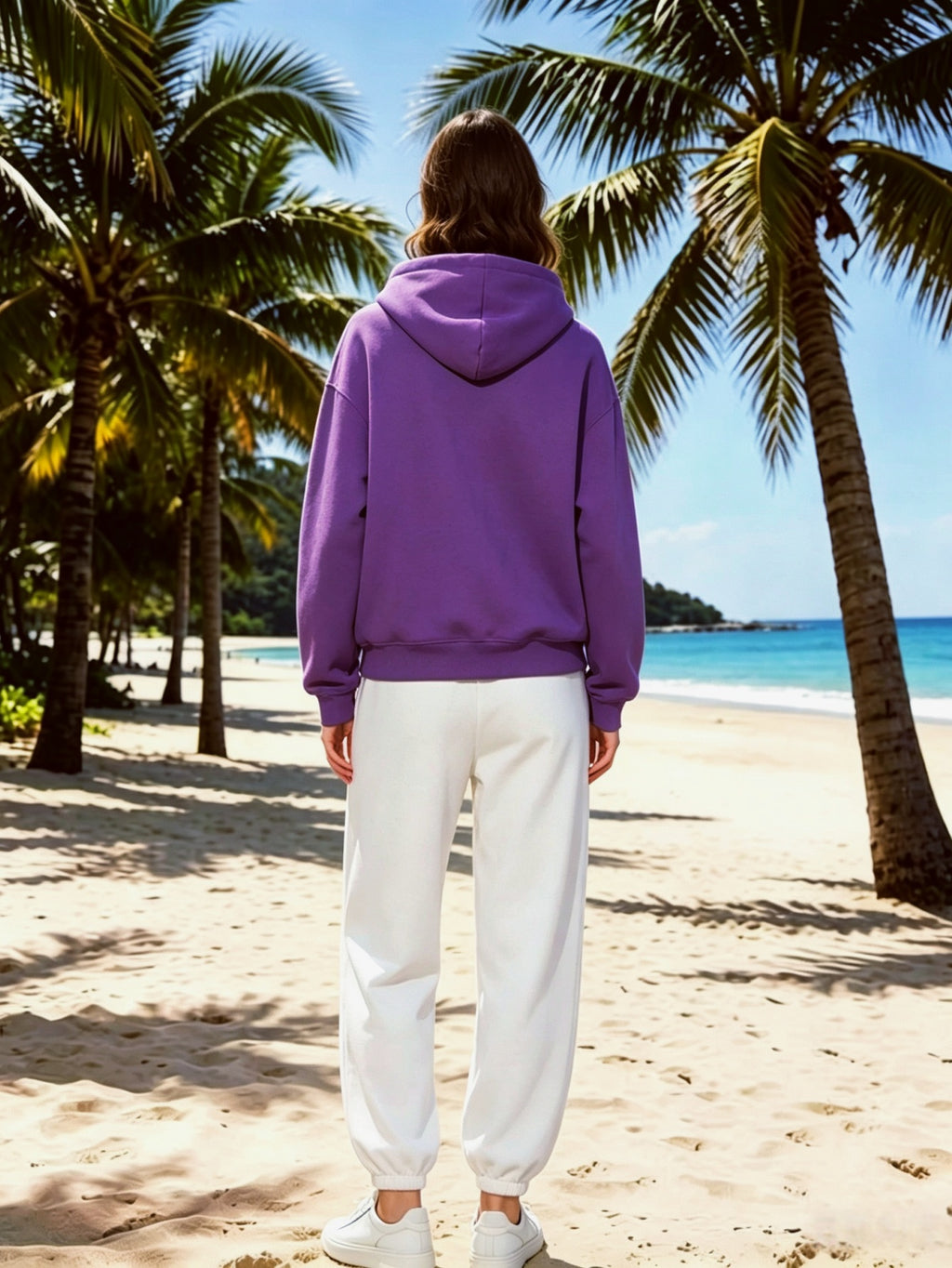 Lazy Style Loose Sweatshirt and Sweatpants Set, Long Sleeve Hooded Top and Jogger Pants, Daily Running Sportswear - Purple hoodie + white sweatpants
