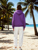 Lazy Style Loose Sweatshirt and Sweatpants Set, Long Sleeve Hooded Top and Jogger Pants, Daily Running Sportswear - Purple hoodie + white sweatpants