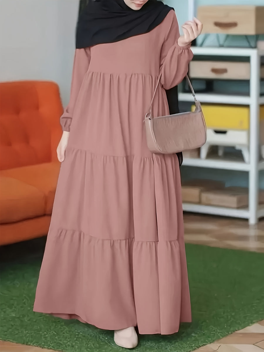 Women's Elegant Longrobe Dress - Flattering Fit Long Sleeve Formal & Everyday dress, Machine Washable All-Season Robe-like Outfit for Women, Long Sleeve Dresses, Versatile Attire, Round Neckline, Durable Material, Stylish Women - pink