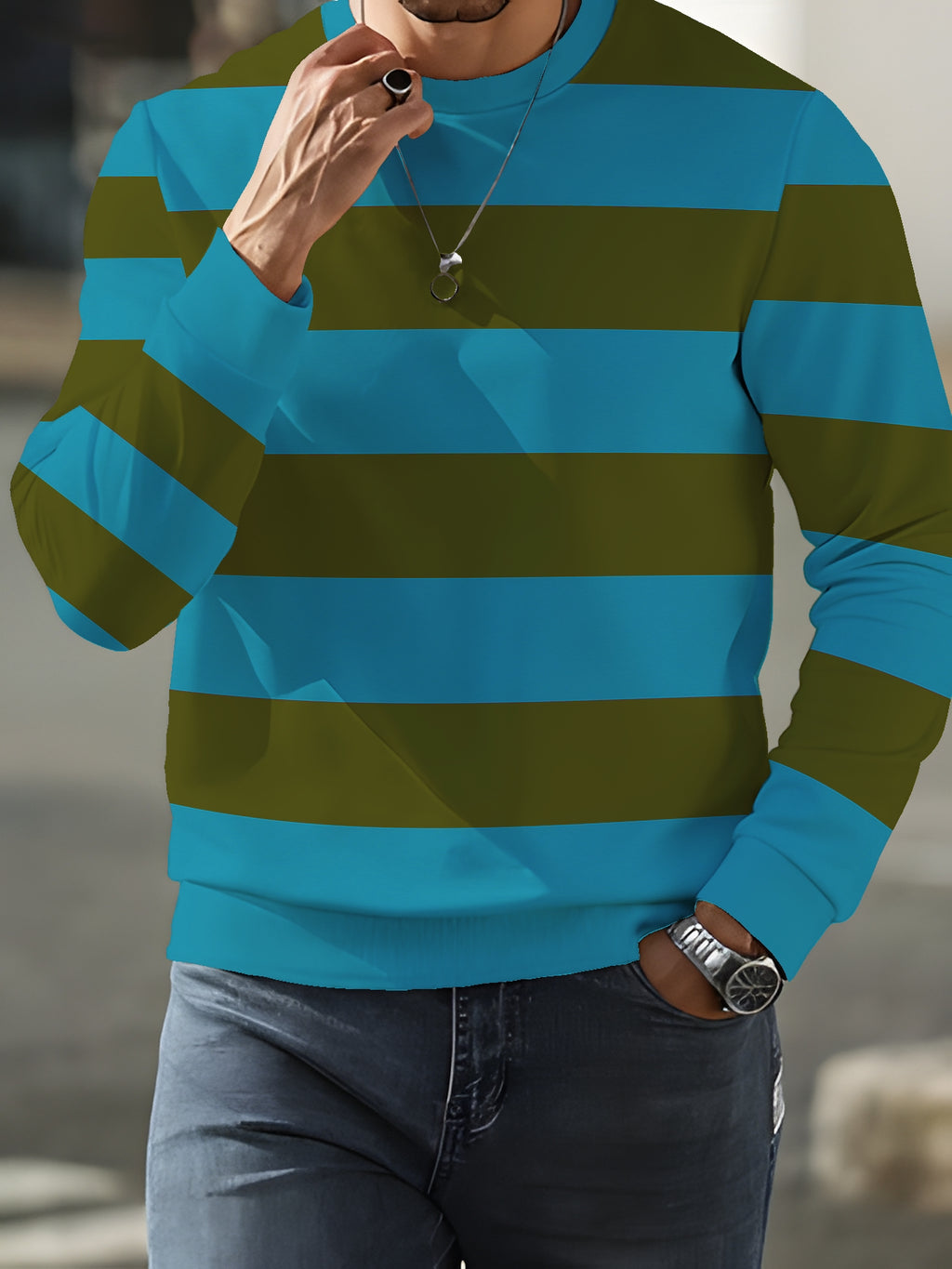 Men's Crew Neck Sweatshirt, Trendy Brand Fashion, Long Sleeve, Fall/Winter 2026, New Arrival, Premium Crew Neck Sweatshirt - Mixed colors
