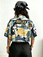 Women's Summer Trendy Plaid Oversized Cropped Printed Shirt, All-Season Wear, Street Hip Hop & Retro College Style, Casual for Daily Outfits, Ideal Surprise Gift for Festivals and Anniversaries - Mixed colors