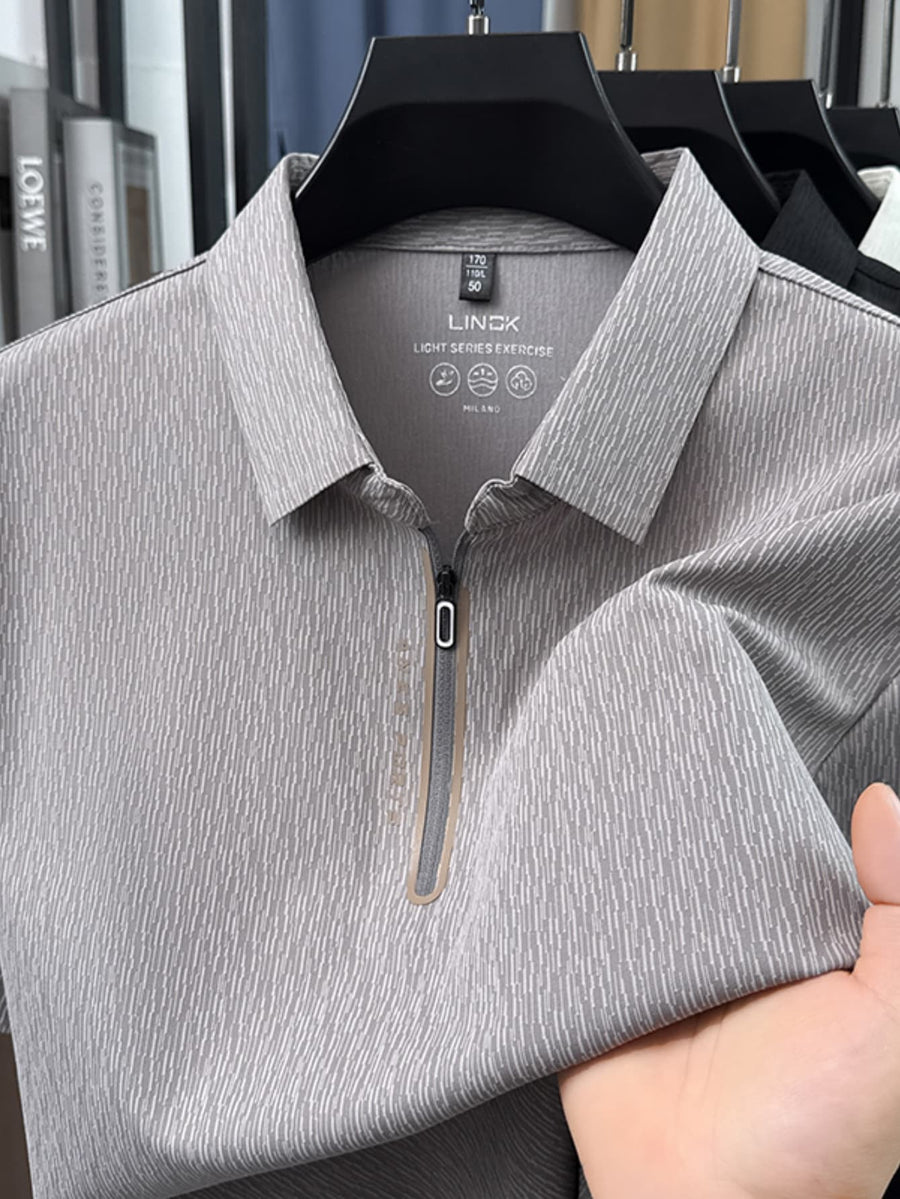 Spring/Summer Lapel Polo Shirt, Casual T-Shirt for Young and Middle-Aged, Outdoor Outings, Office Commuting, Outdoor Recreation, Urban Lapel Short-Sleeve Fashion Style, Casual Outing Top, Breathable Design, Solid Color, Casual Half-Sleeve - Grey