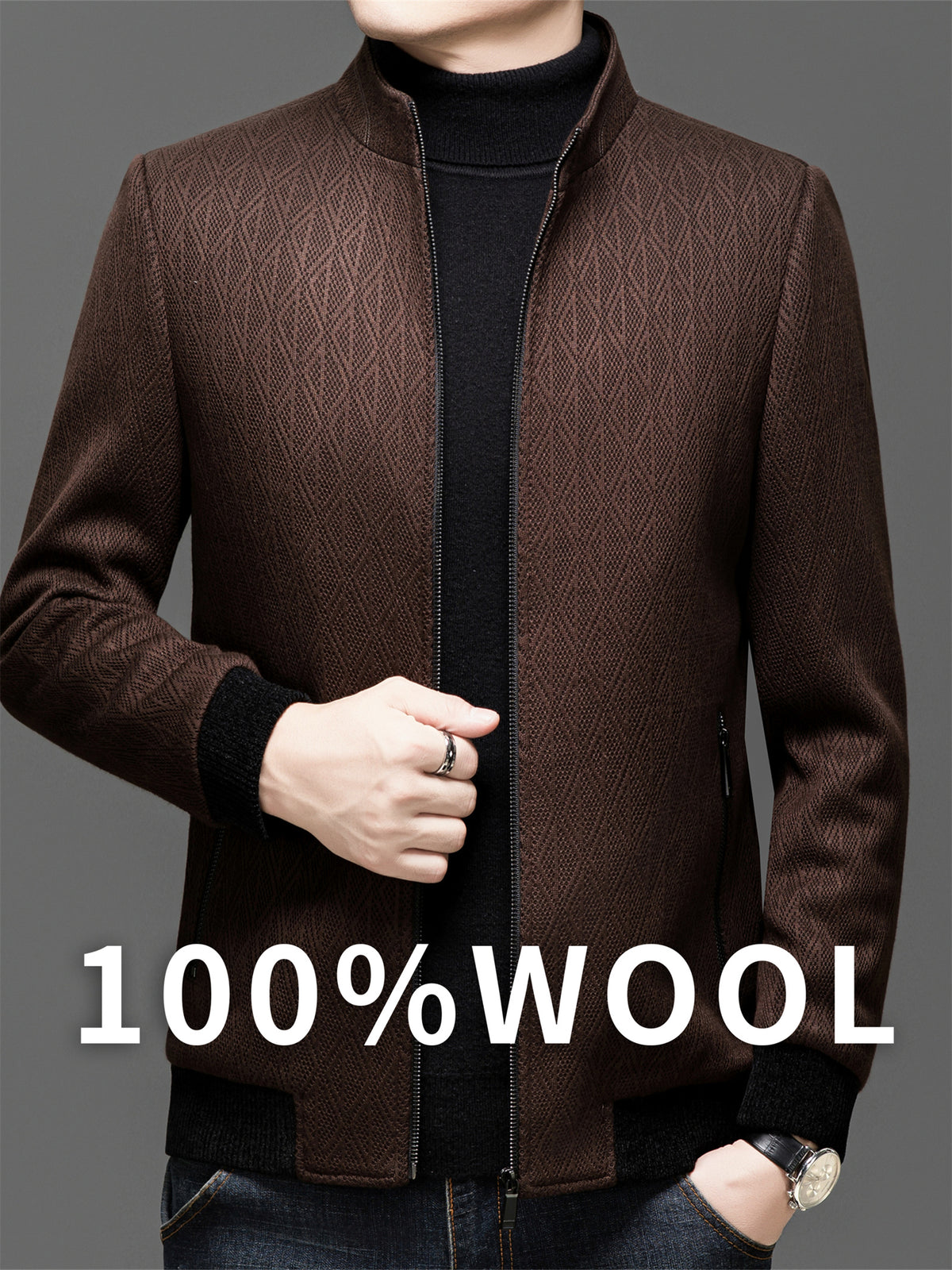 Pearson OBM Autumn/Winter New Men's Sheep Tweed Overcoat, Thickened Windbreaker, Short Youth Fashion Tweed Jacket ZL - Camel