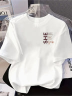 Front and Back Printed Short-sleeve T-shirt - "I Am Me, Confident" - Women's Spring/summer Trendy Printed T-shirt, Your Best Choice! - White
