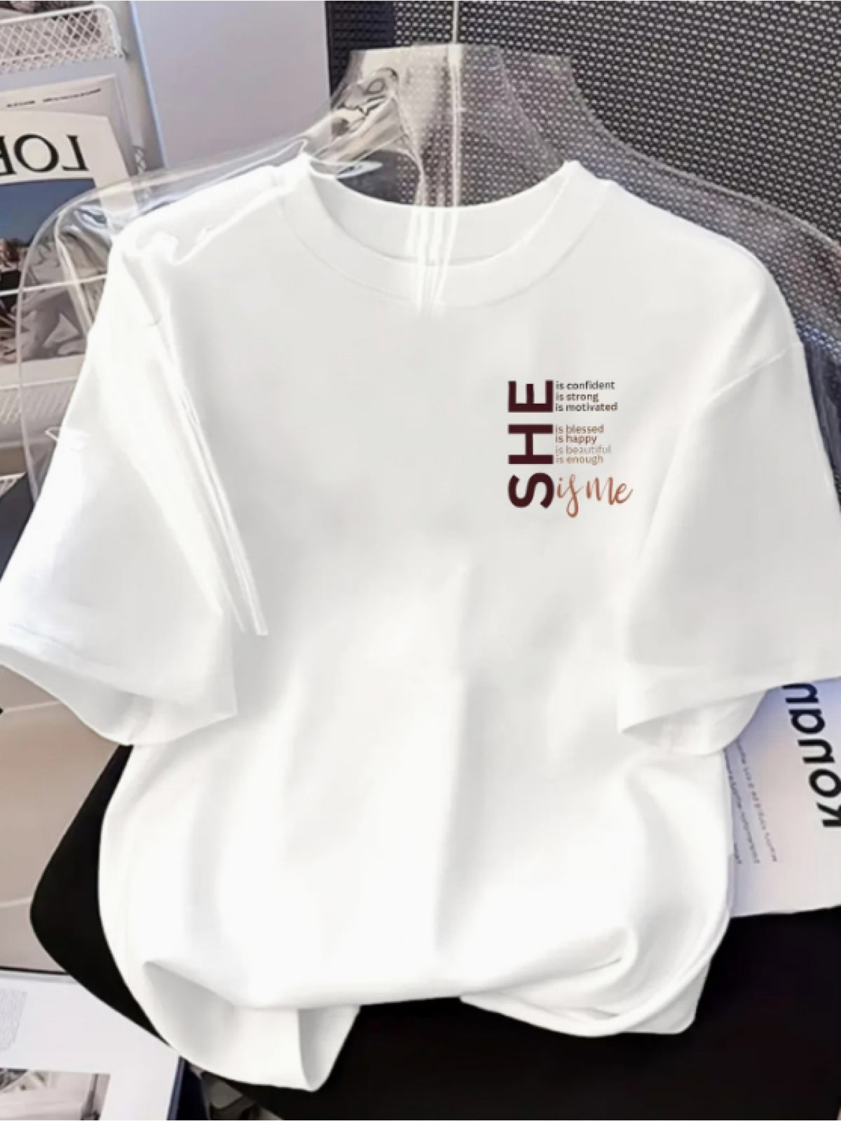 Front and Back Printed Short-sleeve T-shirt - "I Am Me, Confident" - Women's Spring/summer Trendy Printed T-shirt, Your Best Choice! - White