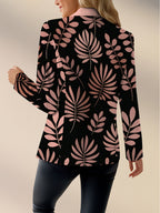 Autumn Women's fashion, outdoor travel,  clothing, exquisite patterns, Women's tops, plant leaf pattern prints, elegant Women's autumn skirts, exquisite Women's suit jackets, - Black Pink