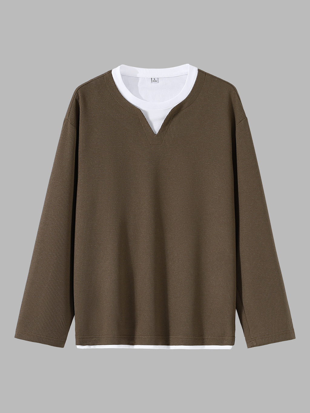 JEEP Men'S Printed Waffle Knit Long Sleeve T-Shirt for Spring And Autumn - Coffee