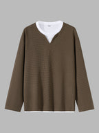 JEEP Men'S Printed Waffle Knit Long Sleeve T-Shirt for Spring And Autumn - Coffee