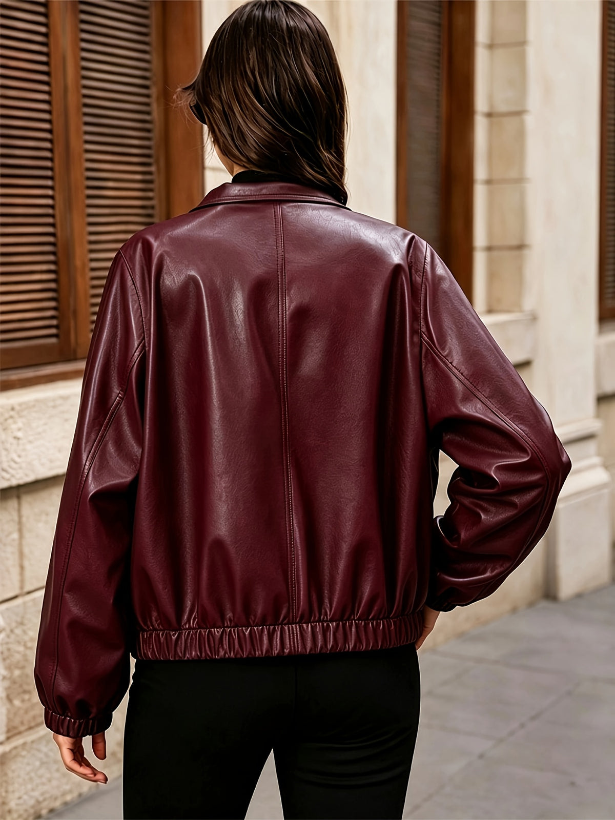 Women'S Short Jacket, Elastic Hem Coat, Commuter All-Match Women'S Jacket, Fashion Street Style "Gaven" - Burgundy