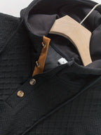 1 Men's Fashionable Casual Hooded Sweatshirt | High-End Skin-Friendly Soft Textured Jacquard Fabric | Hooded Button Design | Breathable and Warm | for Indoor Gatherings and Outdoor Sports | Wardrobe Essential for Casual Vacation Style | Suitable - Black