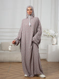 Middle Eastern Women'S Fashion Double-Hooded Drawstring Printed Prayer Robe Fashion Printed Dress - Multicolor