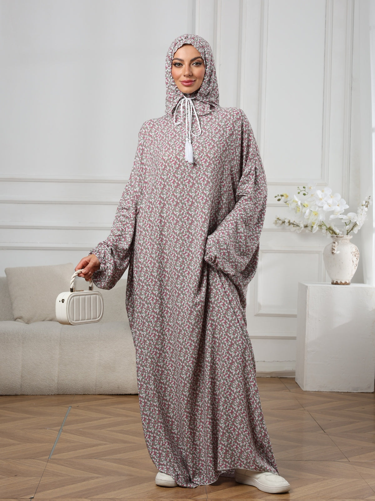 Middle Eastern Women'S Fashion Double-Hooded Drawstring Printed Prayer Robe Fashion Printed Dress - Multicolor