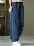 Loose and Breathable Vintage High-waist Tapered Patchwork Casual Wide-leg Long Pants Solid Color Casual Lantern Pants - Sea Blue