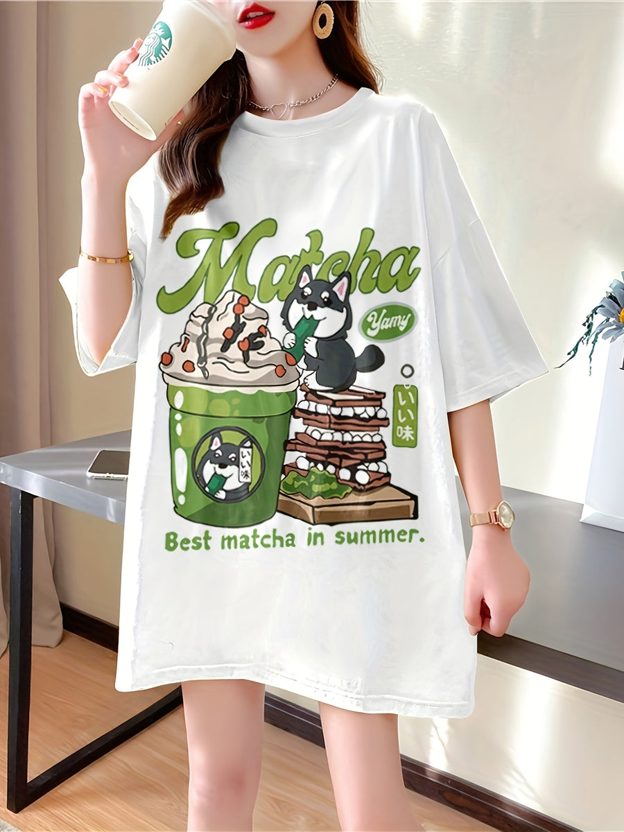 New Summer Collection of Plus-Size Loose-Fitting Stylish Cartoon Print Women'S Mid-Length Short-Sleeve T-Shirts - K136-W