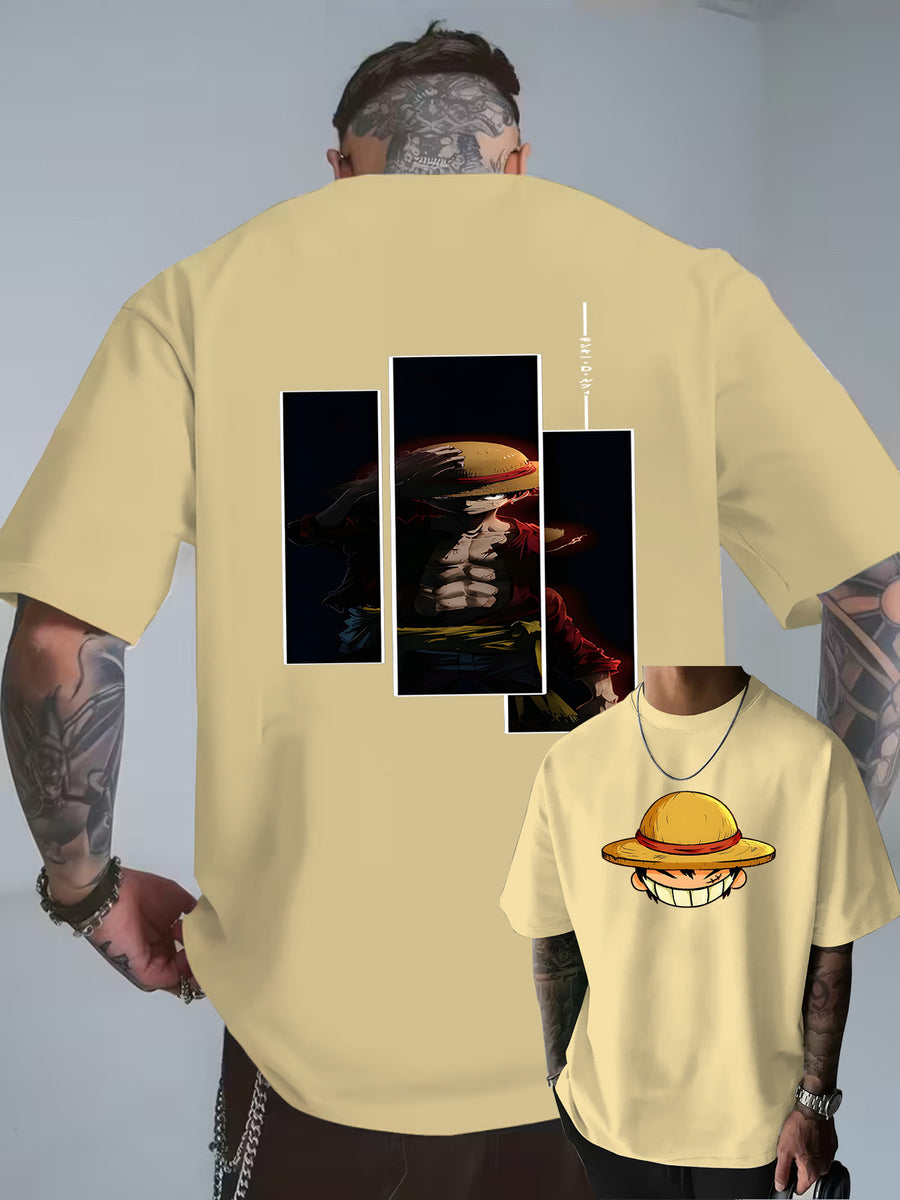 Cartoon Easy Individual Letter Creative Multi-Print Heavyweight Easy Fashion Pure Men'S Short Sleeve T-Shirt Pure New Casual Daily Fashion Loose Round Neck T-Shirt Men'S Clothing Men'S Casual Sports Shirt Men'S Casual Sports T-Shirt Men'S Casual Spo - Apricot