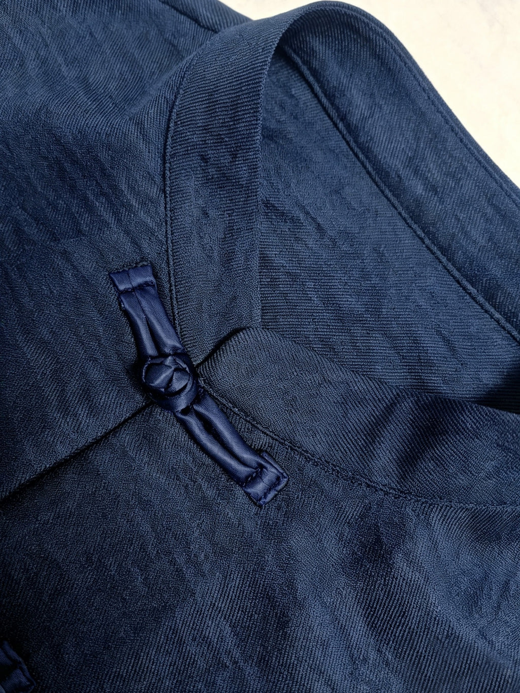 Spring Summer Easy Relaxed New Chinese Style Stand Collar Front Button-Up Long Sleeve Shirt - Navy Color