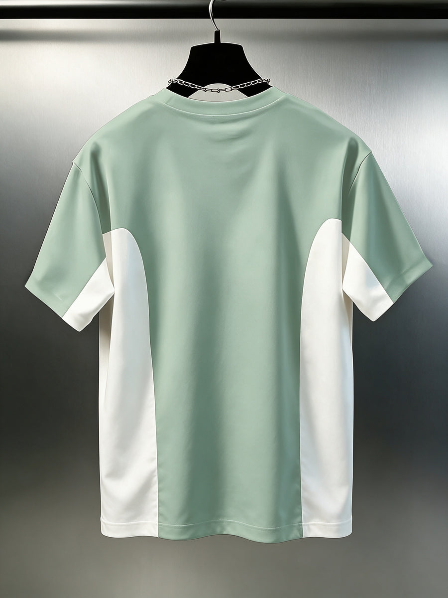 Men'S Color Blocking Splicing Round Neck T-Shirt, Quick-Dry Comfortable Outdoor Fitness Training Short Sleeve Practical Holiday Gift - Light Green