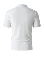 Men's Summer Casual Half-Zip Lapel Outdoor Sports Printed Short-Sleeve Polo Shirt - White