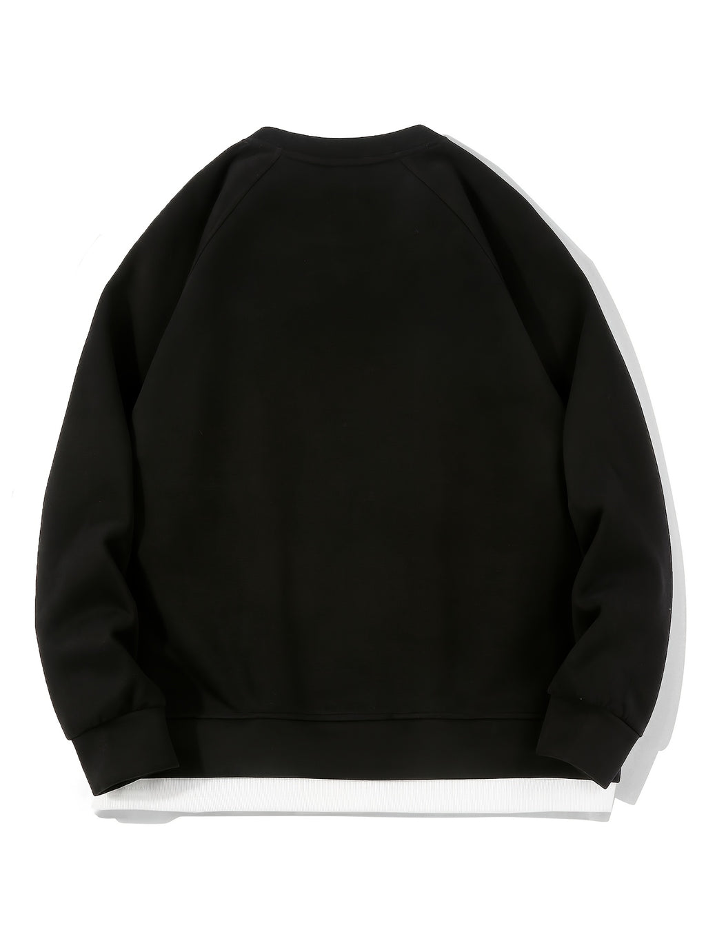 Autumn New Men'S Drop-Sleeve Casual Solid Color Sweatshirt Faux Two-Piece Hem, Men'S Round Neck Pullover, Niche Design Style - Black