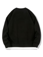 Autumn New Men'S Drop-Sleeve Casual Solid Color Sweatshirt Faux Two-Piece Hem, Men'S Round Neck Pullover, Niche Design Style - Black