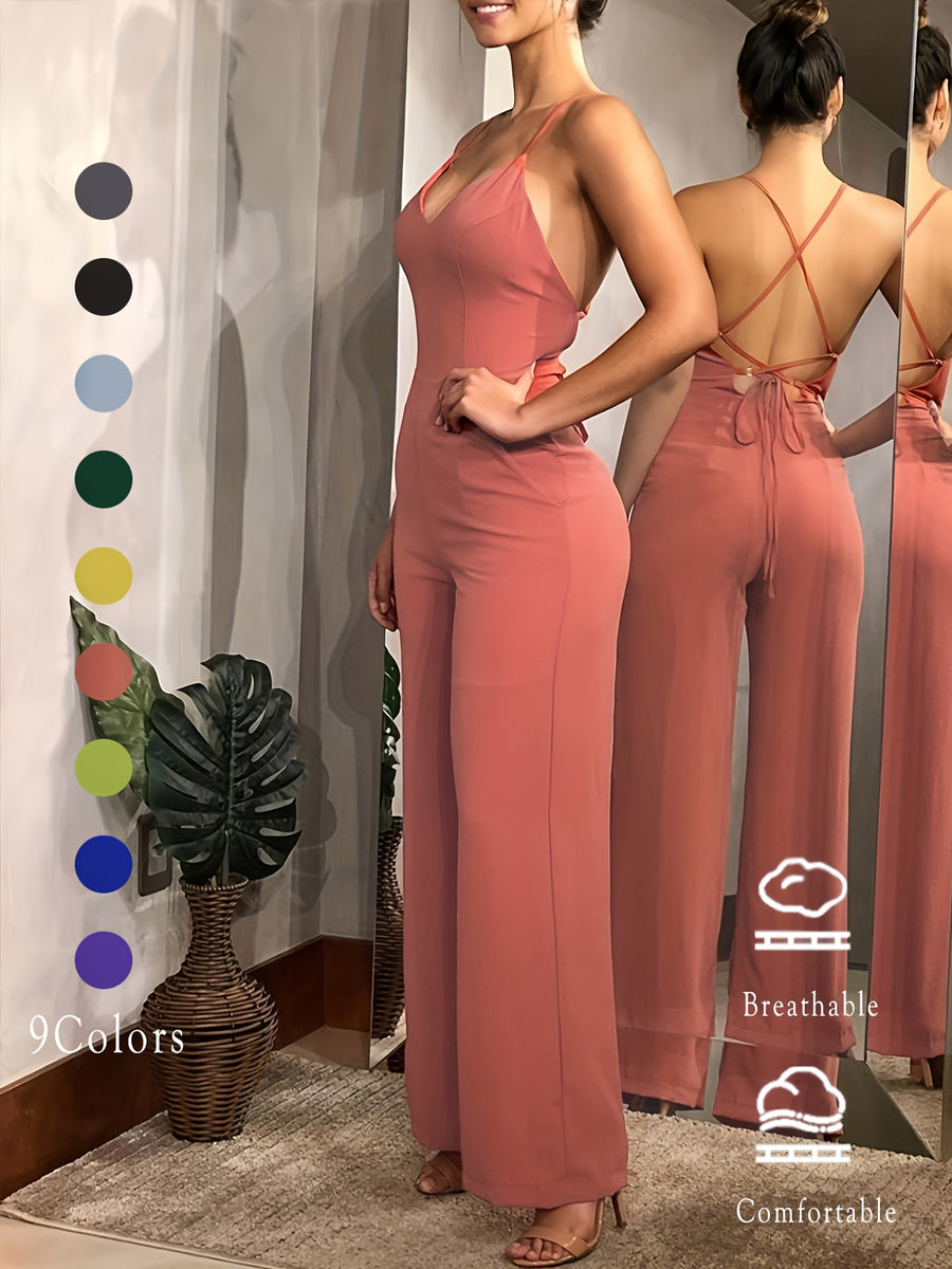 (Same Style on ) Women'S Suspender Jumpsuit Summer Fashion Sexy Backless Dress Women'S Outing Party Vacation Elegant Slim Fit Jumpsuit Long Pants Women'S Clothing - Coral