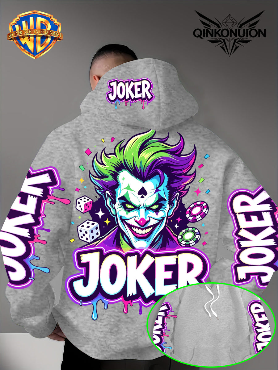 Warner Official Men'S Hoodie, Neon Clown Avatar Chess And Card Graffiti Trendy Print Design, Machine Washable, Warm And Casual for Autumn And Winter, Daily Drawstring Hoodie, Multi-Functional Sports And Leisure Loose Version - Light Grey