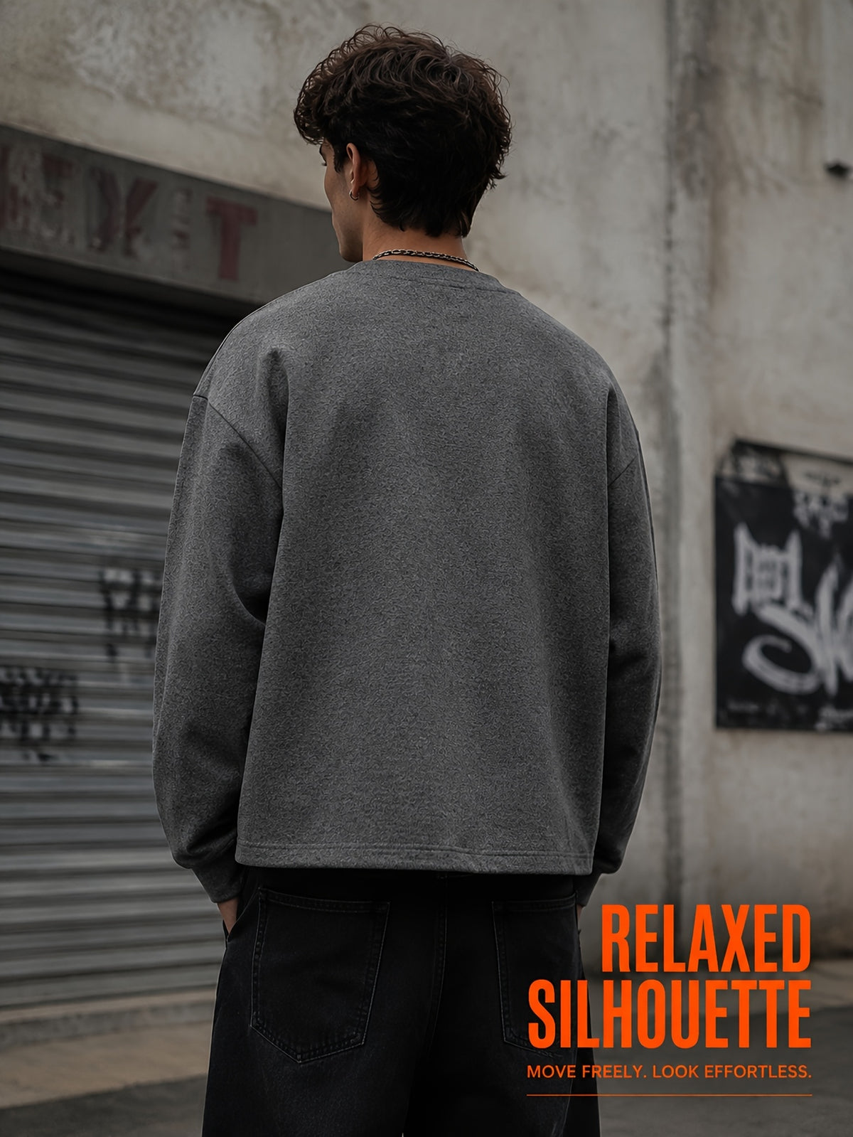 1pc Men'S Oversized Henley Notch-Neck Pullover Top, Drop Shoulder Loose Silhouette, Soft Knit Fabric, Ribbed Cuffs, Straight Hem, Minimalist Street-Inspired Long Sleeve Shirt for Daily Casual Commute Wear - heather grey