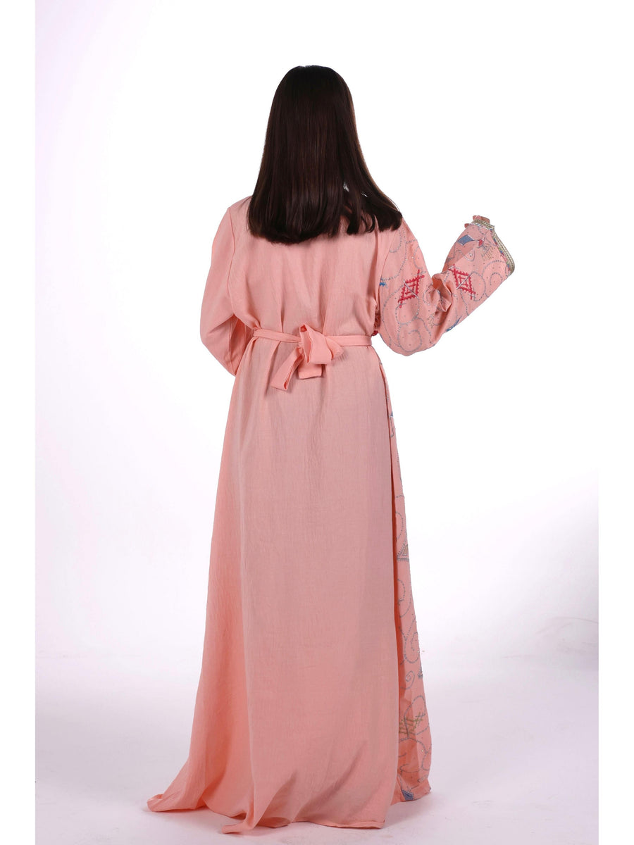 Middle East Women's New Traditional Style Dress Kaftan Robe Jalabiya Festival Evening Gown Abayas Suitable for Holiday Party Wear Women's Evening Dress, Casual Dress with belt - Pink