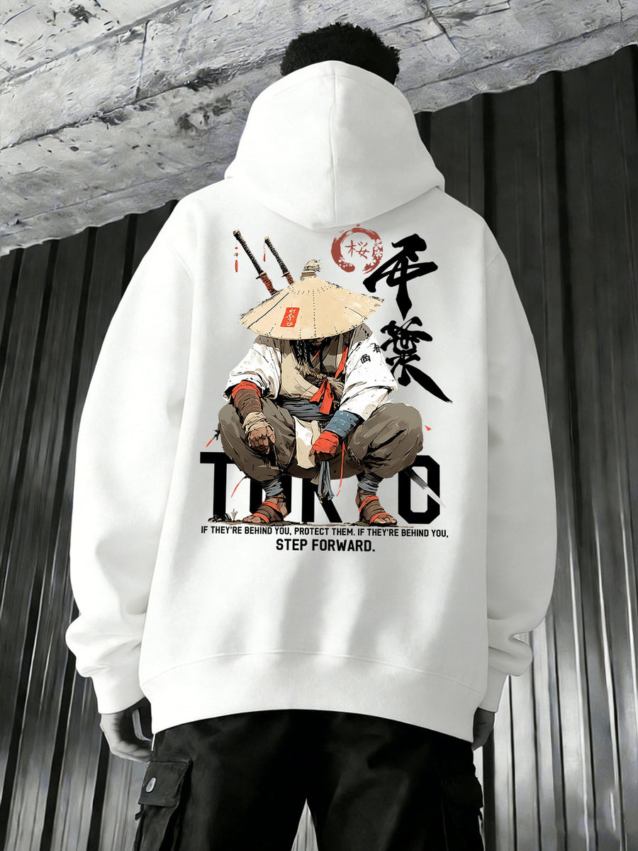 Men'S Japanese Samurai Kendo Warrior Hooded Sweatshirt | Casual Hooded, Heavy-weight, Slight Stretch Fabric, Geometric-pattern, Perfect for Spring/Fall - White
